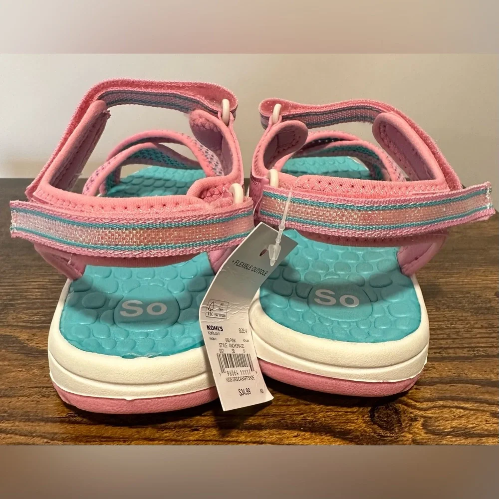 SO Big Girls Anchorage Pink/Teal Sport Sandals NWT Size 4
